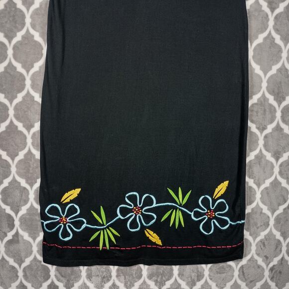 Michael Simon Lite Dress Womens Large Black Embroidered Floral Knit Maxi Boho - Picture 9 of 12